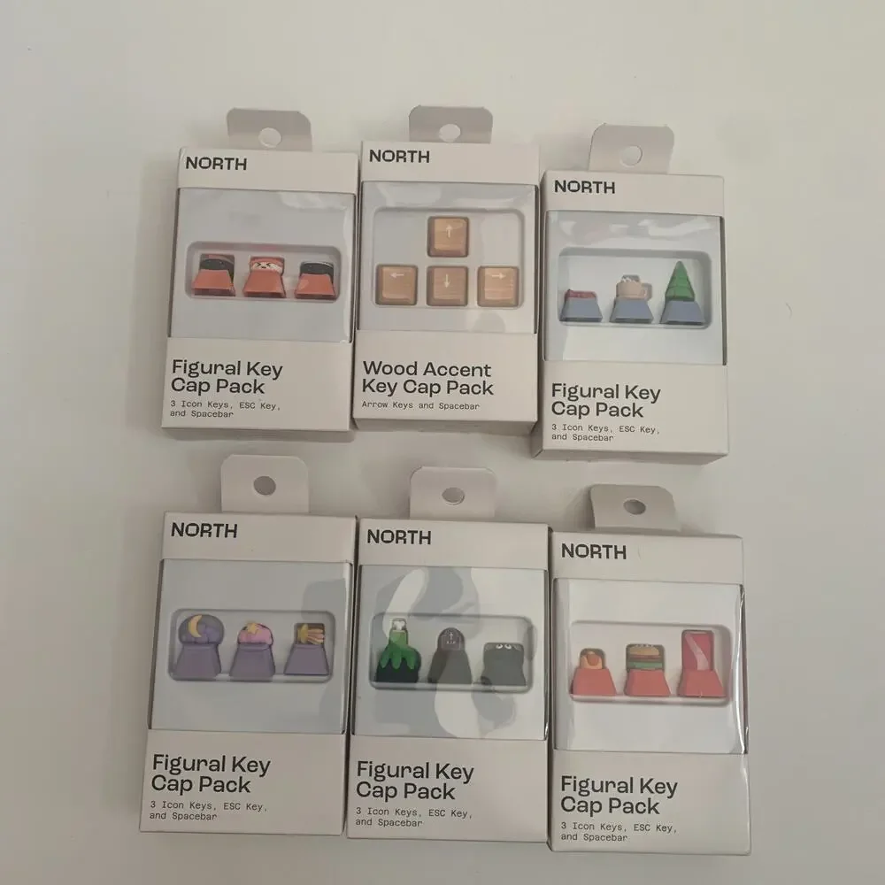 North Lot Of 6 Mechanical Keyboard Assoreted Caps Sets Figural key + wood Accent